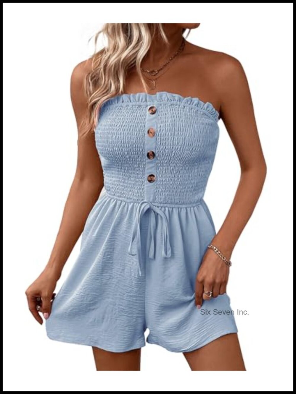 Women's Strapless Smocked Romper Shorts Ruffle Neck Summer Vacation Jumpsuit